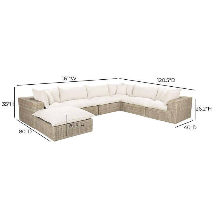 Cali Natural Performance Fabric & Natural Wicker Modular Outdoor Large Chaise Sectional