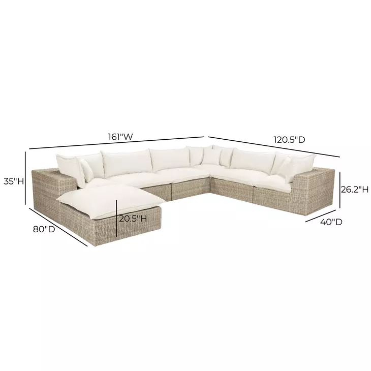 Cali Natural Performance Fabric & Natural Wicker Modular Outdoor Large Chaise Sectional