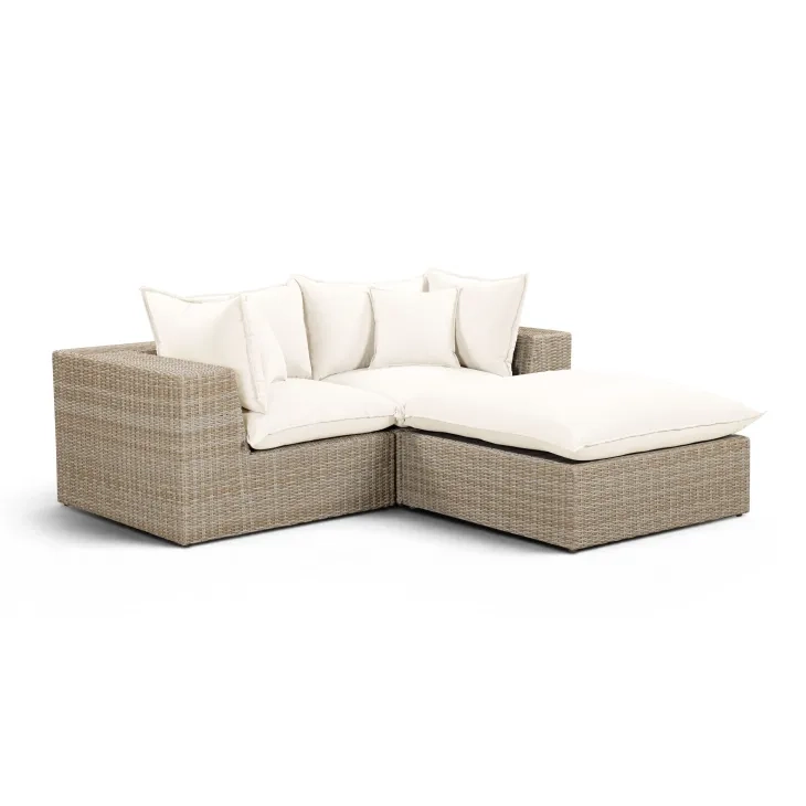 Cali Natural Performance Fabric & Natural Wicker Modular Outdoor Small Sectional