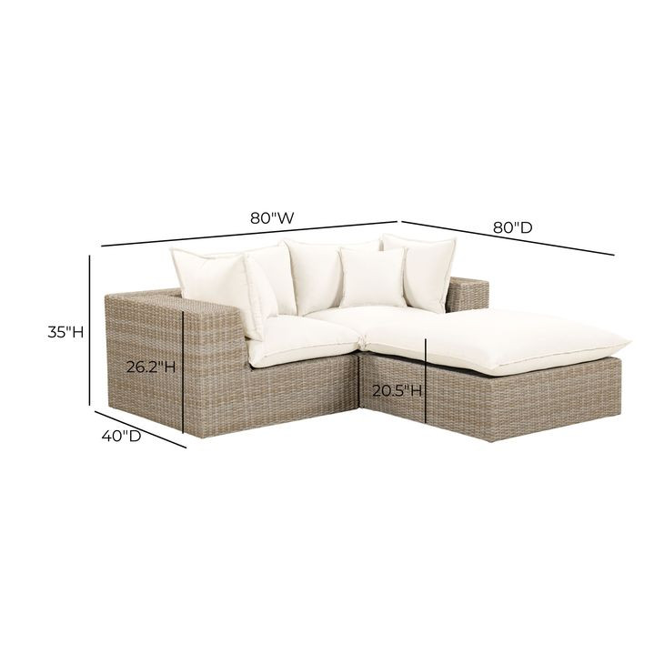 Cali Natural Performance Fabric & Natural Wicker Modular Outdoor Small Sectional