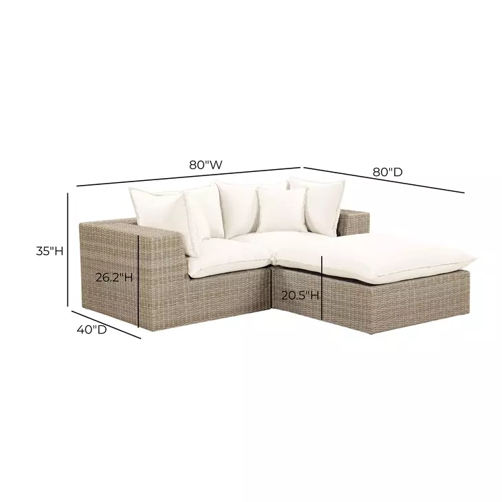 Cali Natural Performance Fabric & Natural Wicker Modular Outdoor Small Sectional