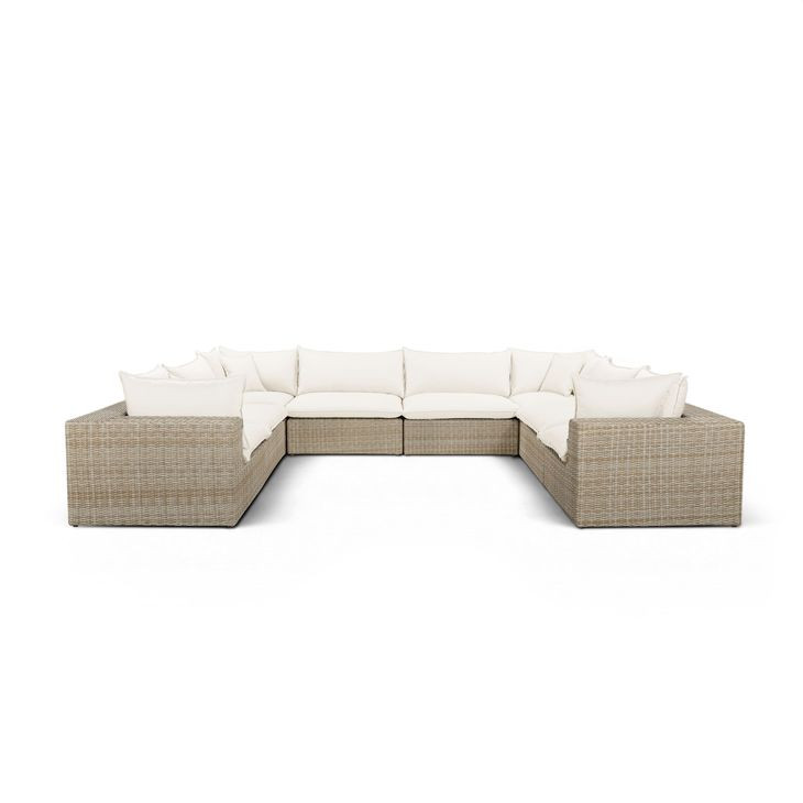 Cali Natural Performance Fabric & Natural Wicker Modular Outdoor U-Sectional