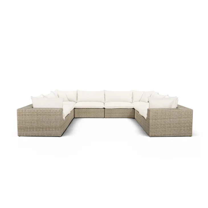 Cali Natural Performance Fabric & Natural Wicker Modular Outdoor U-Sectional