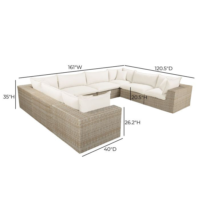 Cali Natural Performance Fabric & Natural Wicker Modular Outdoor U-Sectional