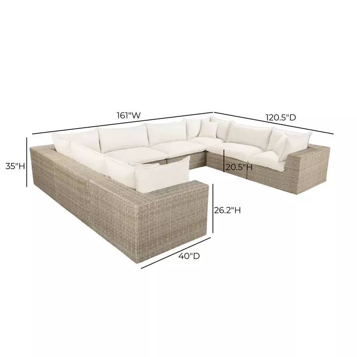 Cali Natural Performance Fabric & Natural Wicker Modular Outdoor U-Sectional