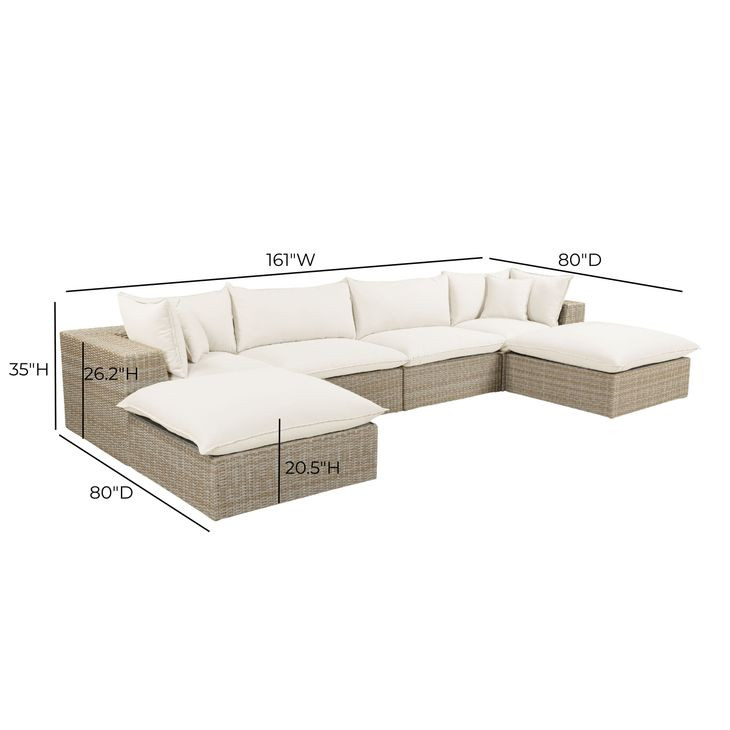Cali Natural Performance Fabric & Natural Wicker Modular Outdoor U-Chaise Sectional