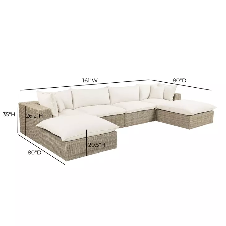 Cali Natural Performance Fabric & Natural Wicker Modular Outdoor U-Chaise Sectional