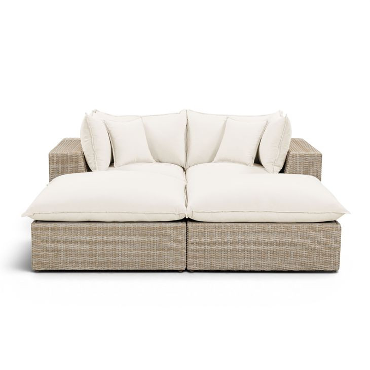 Cali Natural Performance Fabric & Natural Wicker Modular Outdoor Double Chaise