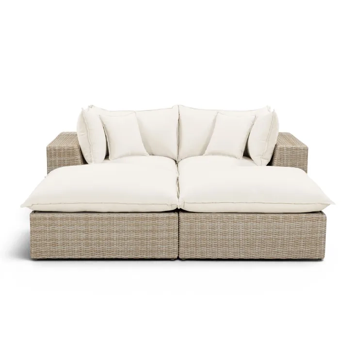 Cali Natural Performance Fabric & Natural Wicker Modular Outdoor Double Chaise