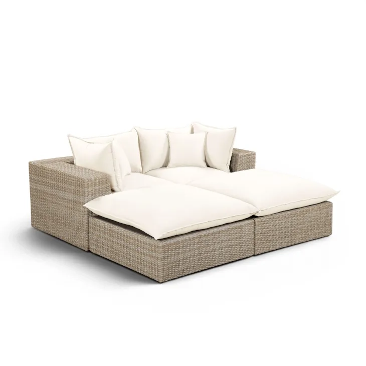 Cali Natural Performance Fabric & Natural Wicker Modular Outdoor Double Chaise