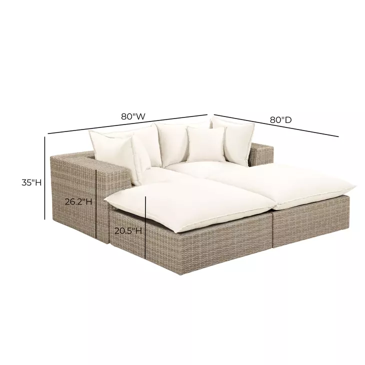 Cali Natural Performance Fabric & Natural Wicker Modular Outdoor Double Chaise