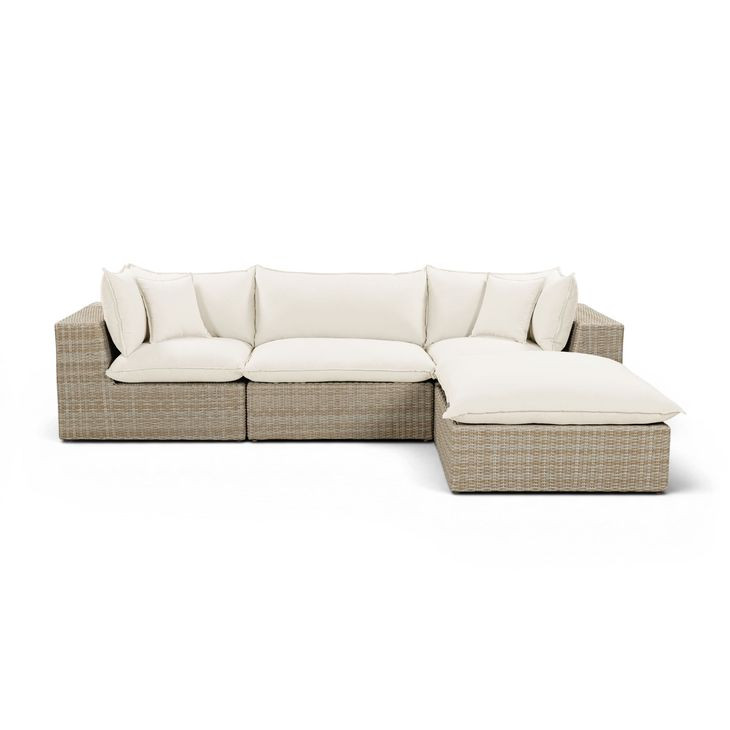 Cali Natural Performance Fabric & Natural Wicker Modular Outdoor Sectional