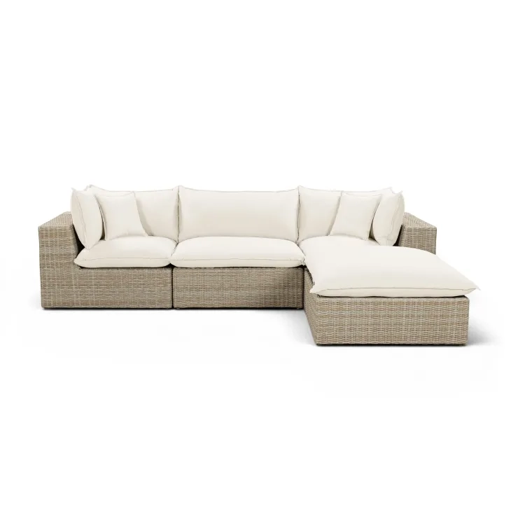 Cali Natural Performance Fabric & Natural Wicker Modular Outdoor Sectional