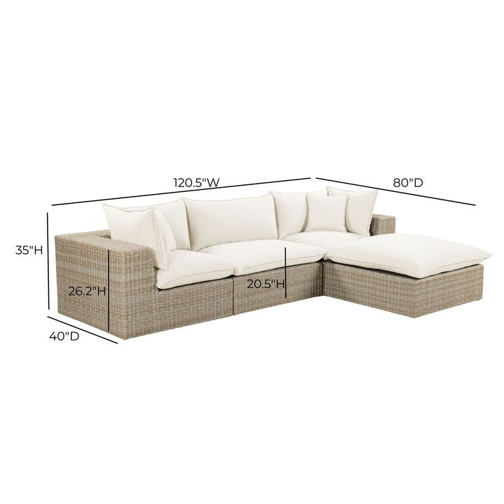 Cali Natural Performance Fabric & Natural Wicker Modular Outdoor Sectional
