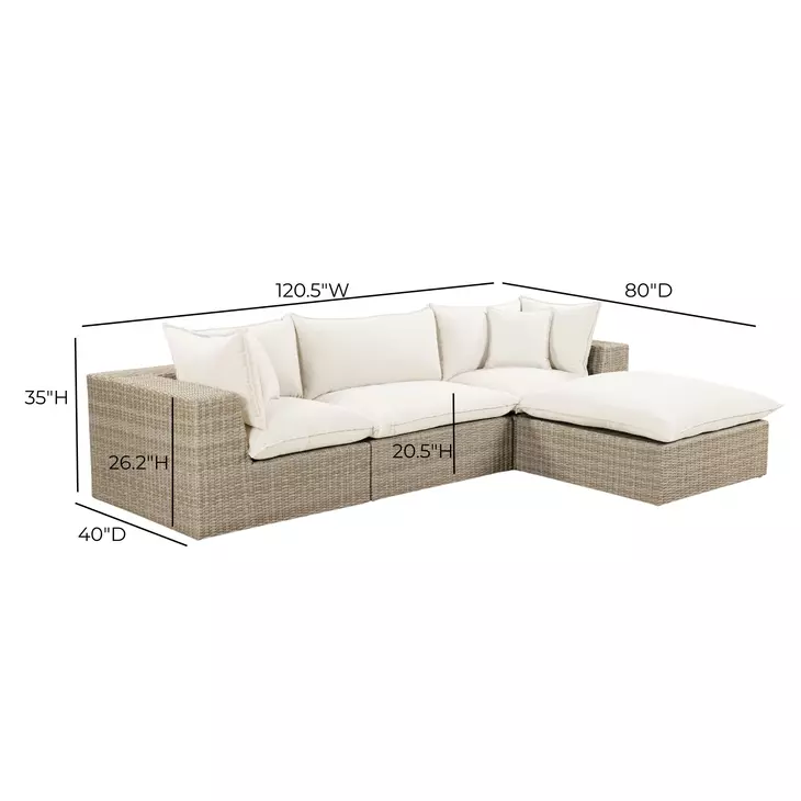 Cali Natural Performance Fabric & Natural Wicker Modular Outdoor Sectional