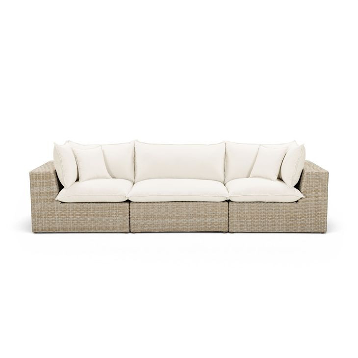 Cali Natural Performance Fabric & Natural Wicker 121" Modular Outdoor Sofa
