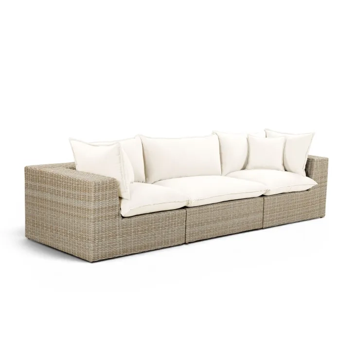 Cali Natural Performance Fabric & Natural Wicker 121" Modular Outdoor Sofa