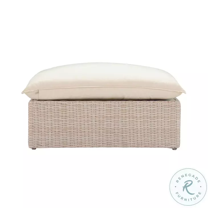 Cali Natural Performance Fabric & Natural Wicker Outdoor Ottoman