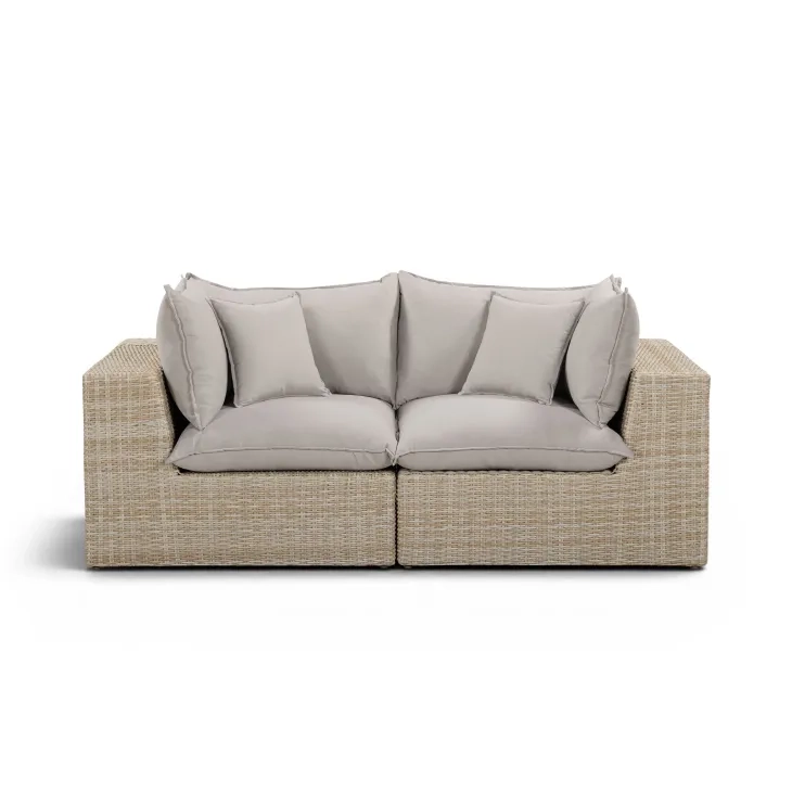 Cali Light Gray Fabric & Natural Wicker Modular Outdoor Loveseat