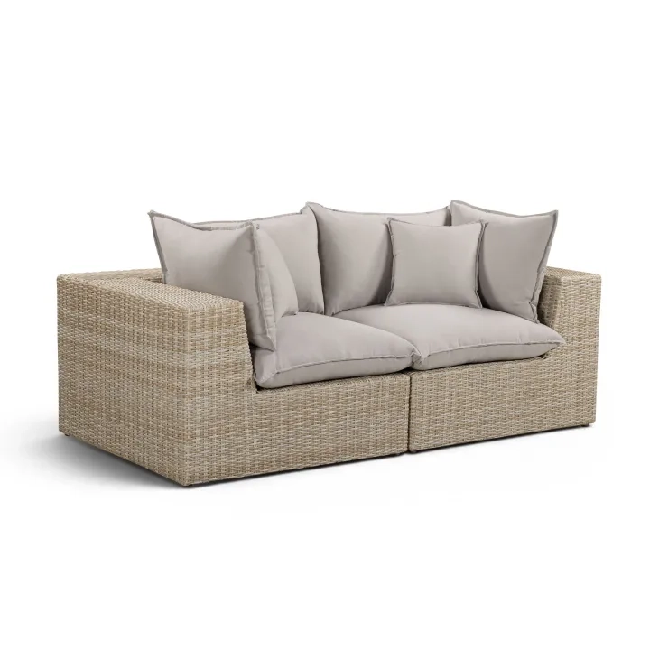 Cali Light Gray Fabric & Natural Wicker Modular Outdoor Loveseat