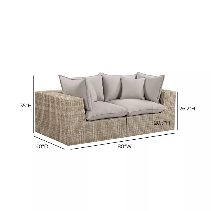 Cali Light Gray Fabric & Natural Wicker Modular Outdoor Loveseat