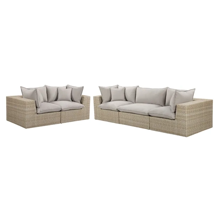 Cali Light Gray Fabric & Natural Wicker Modular Outdoor Conversation Set