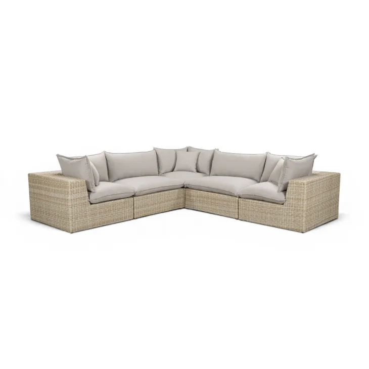 Cali Light Gray Fabric & Natural Wicker Modular Outdoor L-Sectional