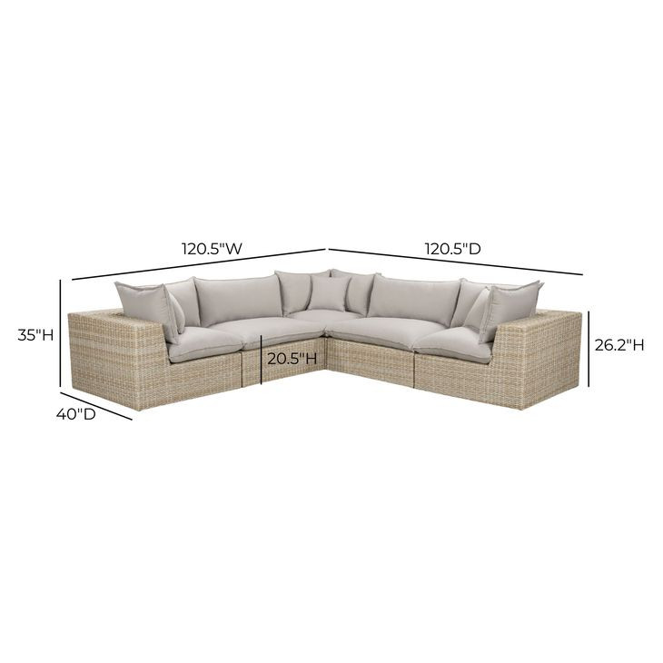 Cali Light Gray Fabric & Natural Wicker Modular Outdoor L-Sectional