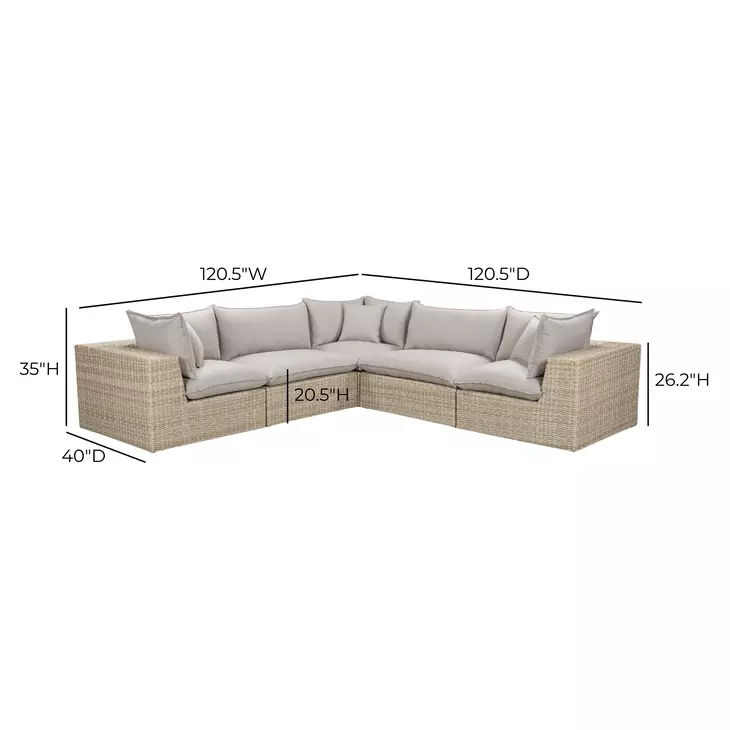 Cali Light Gray Fabric & Natural Wicker Modular Outdoor L-Sectional