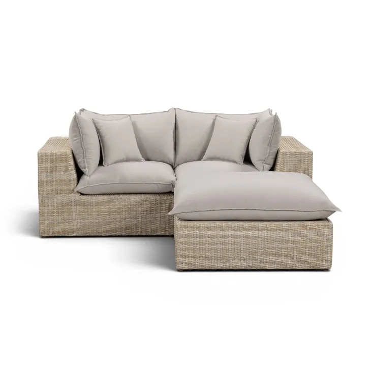 Cali Light Gray Fabric & Natural Wicker Modular Outdoor Small Sectional