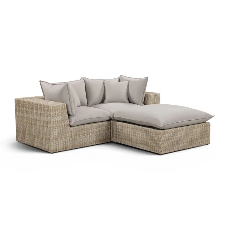 Cali Light Gray Fabric & Natural Wicker Modular Outdoor Small Sectional