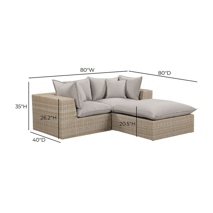 Cali Light Gray Fabric & Natural Wicker Modular Outdoor Small Sectional