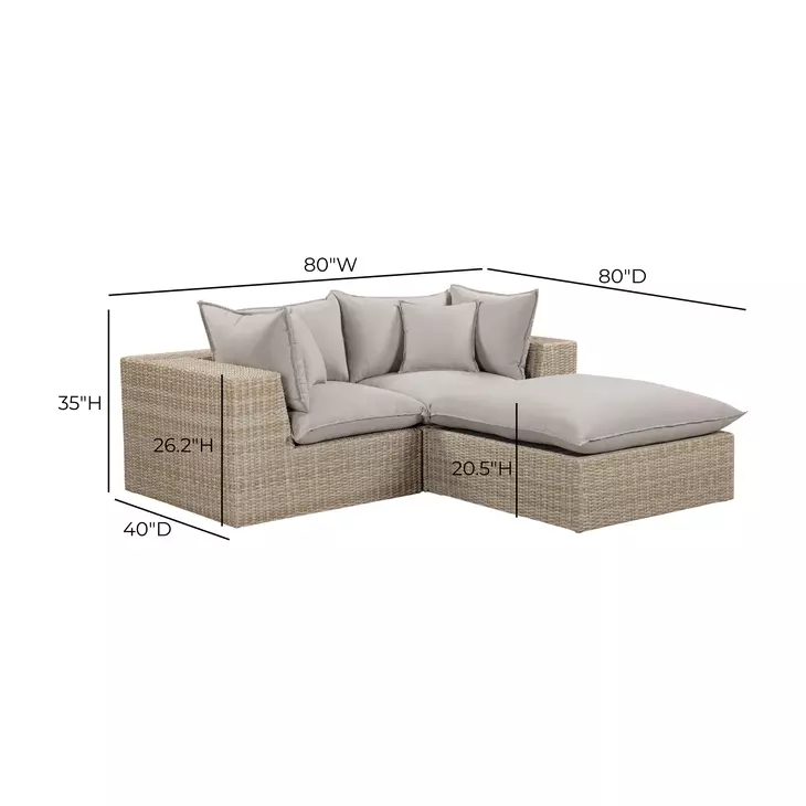 Cali Light Gray Fabric & Natural Wicker Modular Outdoor Small Sectional