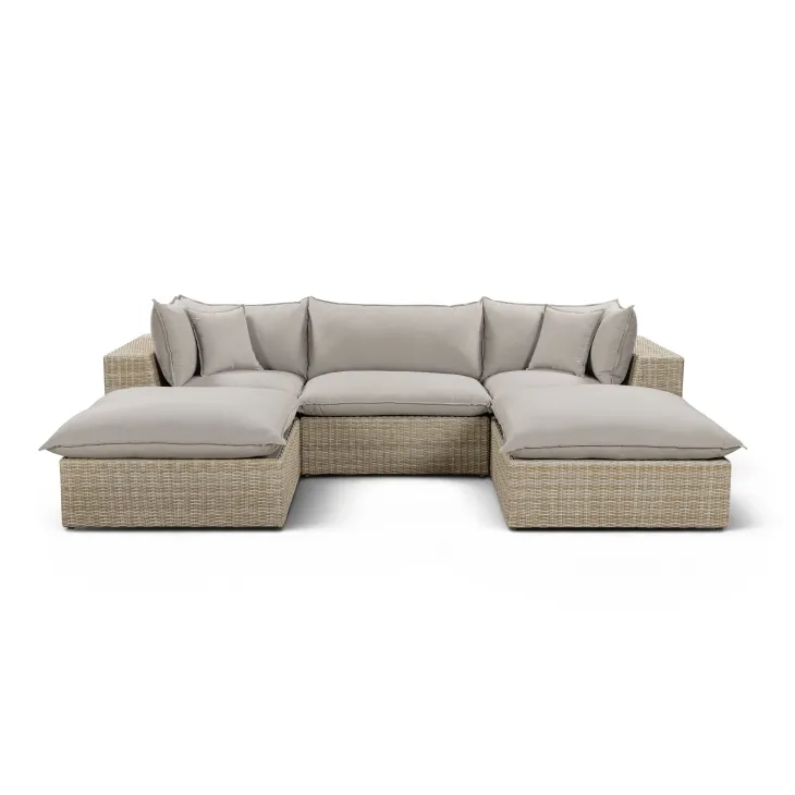 Cali Light Gray Fabric & Natural Wicker Modular Outdoor Small U-Chaise Sectional