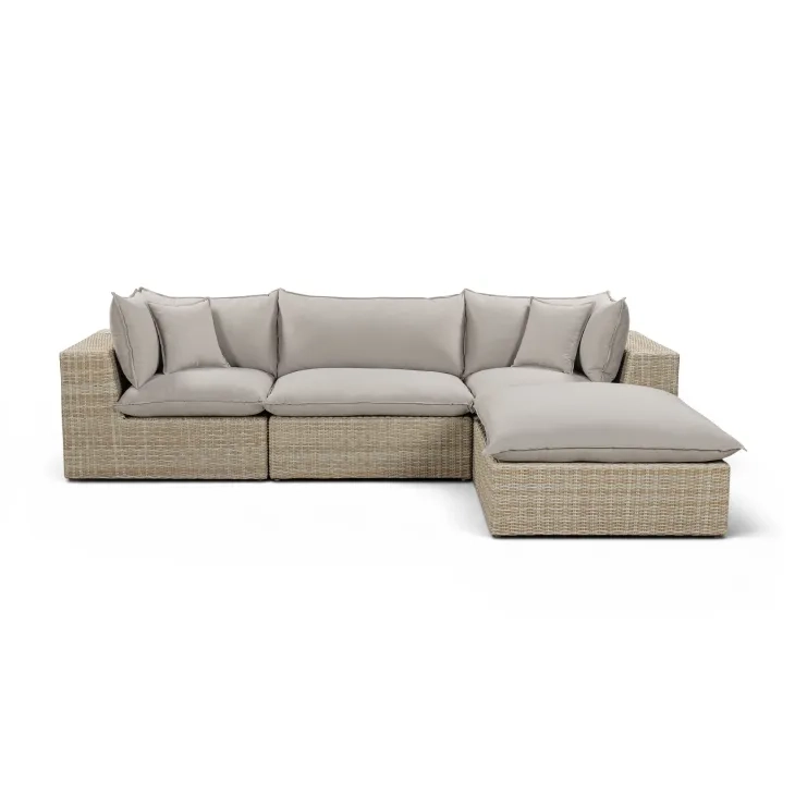 Cali Light Gray Fabric & Natural Wicker Modular Outdoor Sectional