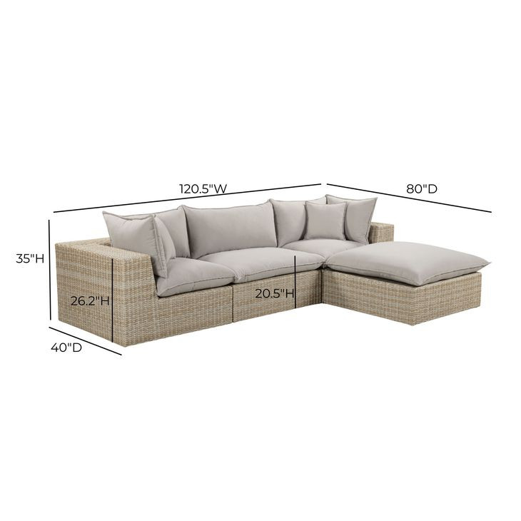 Cali Light Gray Fabric & Natural Wicker Outdoor Modular Sectional