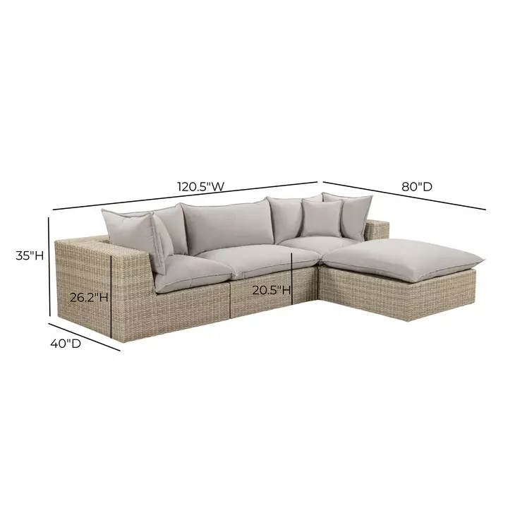 Cali Light Gray Fabric & Natural Wicker Modular Outdoor Sectional