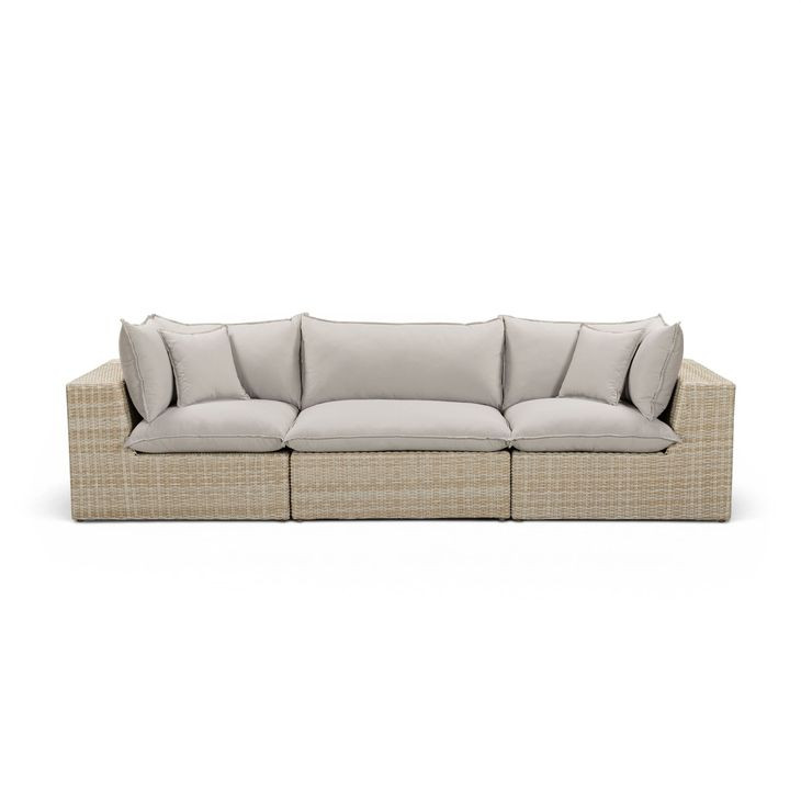 Cali Light Gray Fabric & Natural Wicker Modular Outdoor Conversation Set