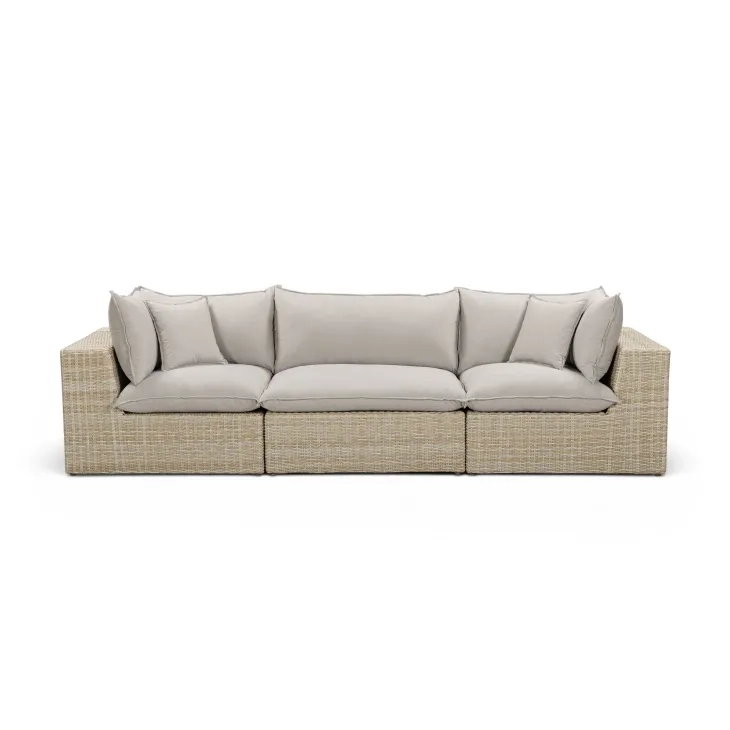 Cali Light Gray Fabric & Natural Wicker Modular Outdoor Conversation Set