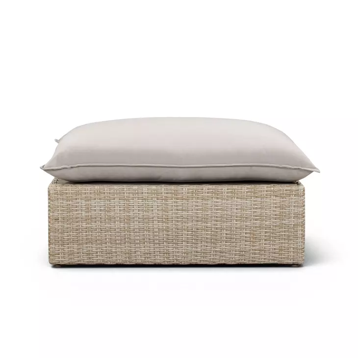 Cali Light Gray Performance Fabric & Natural Wicker Outdoor Ottoman