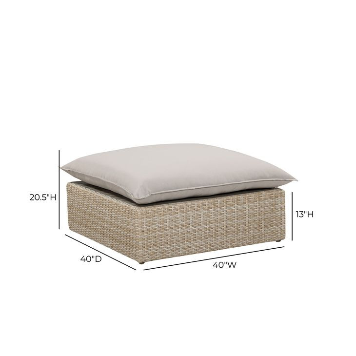 Cali Light Gray Performance Fabric & Natural Wicker Outdoor Ottoman