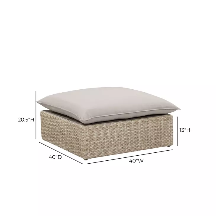 Cali Light Gray Performance Fabric & Natural Wicker Outdoor Ottoman