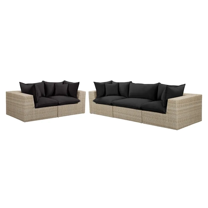 Cali Black Fabric & Natural Wicker Modular Outdoor Conversation Set