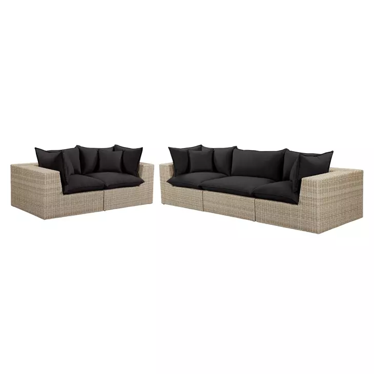 Cali Black Fabric & Natural Wicker Modular Outdoor Conversation Set
