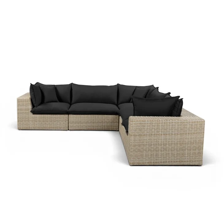 Cali Black Fabric & Natural Wicker Modular Outdoor L-Sectional