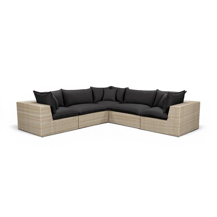 Cali Black Fabric & Natural Wicker Modular Outdoor L-Sectional