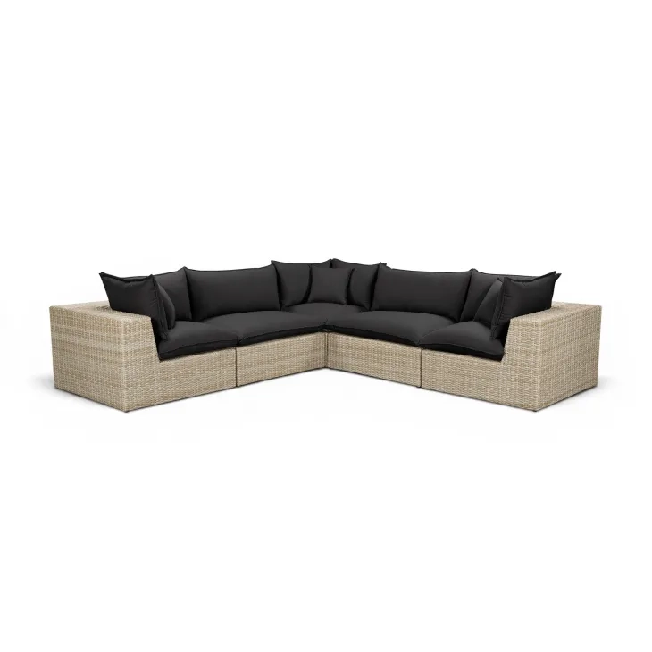 Cali Black Fabric & Natural Wicker Modular Outdoor L-Sectional