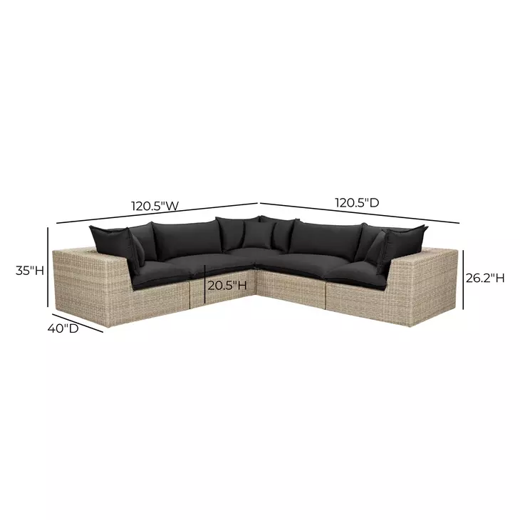 Cali Black Fabric & Natural Wicker Modular Outdoor L-Sectional