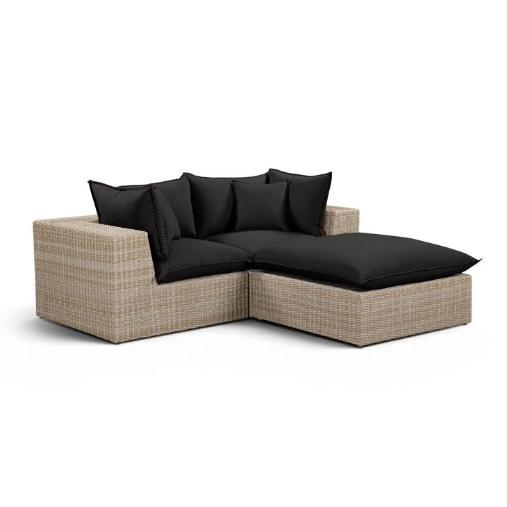 Cali Black Fabric & Natural Wicker Modular Outdoor Small Sectional