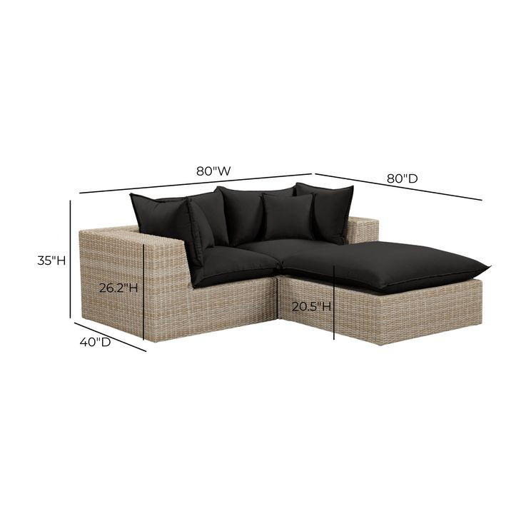Cali Black Fabric & Natural Wicker Modular Outdoor Small Sectional